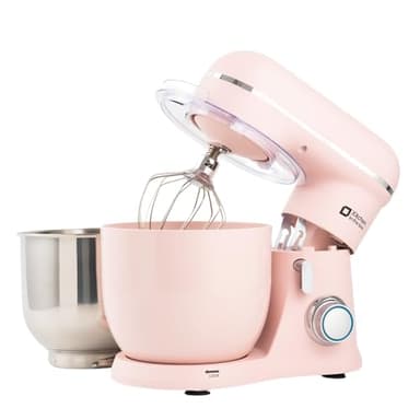 Kitchen in the box スタンドミキサー 3.5L+3.5Lダブルボウル 大容量 卓上ミキサー 10段階スピード調節 3種類アタッチメント付き 家庭用 業務用 こねる/混ぜる/泡立てる ピンク