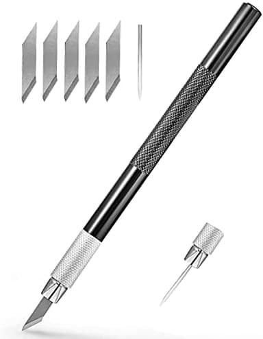 アートナイフ デザインナイフ 替刃5枚 超硬ニードル1本付き クラフトナイフ 高硬度替刃式彫刻刀 手芸 デザイン (ブラック)