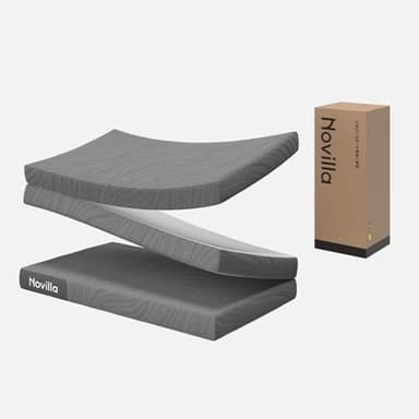 Novilla マットレス シングル 厚さ10cm 二層構造 高反発 硬め200N + 硬め140N 波形加工 高密度ウレタン ベッドマット 敷布団 折りたたみマットレス 防ダニ 防臭加工 高通気性トッパー 敷き布団の上 体圧分散 底付き感無し 底部防滑 便利なキャリーハンドル付き 収納バンド付き 洗えるカバー グレー 97x195x10cm【3つの独立したマットレスに分解可能です】