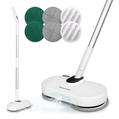 Kasurawa 電動モップ 2025新モデル コードレス 掃除クリーナー 掃除クリーナー 高速回転230回/分 1台4役 水噴射 軽量 自立 充電式 電動もっぷ 替えモップパッド6枚付き 拭き掃除 床拭き 水拭き フローリング掃除
