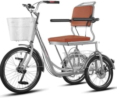 YWHT 高齢者向け三輪車、電動スクーター、移動補助具、買い物用車両として最適です。高炭素鋼フレーム、前かご付き、耐荷重200kg、シートの高さと位置調整可能、安定した設計、人力式大人用ペダル、小型フィットネスペダルタイプ。 (山東タイヤ,シルバー)