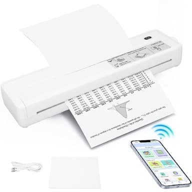 旅行用のポータブルプリンターワイヤレス、203DPI Bluetooth Thermal Printer A4サイズ、iOS用のインクレスモバイルプリンター、Android、オフィス用ラップトップ、車、ホーム