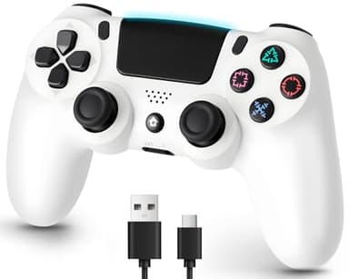 ps4コントローラー【2025年革新版・アップデート】ps4 コントローラ- pc Turbo連射機能 6軸ジャイロセンサー 二重振動 高精密ボタン Bluetoooth5.4 無線/有線安定接続 1000mAh 急速充電 16時間連続使用 人体工学設計 持ちやすい タッチパッド イヤホンジャック付き ワイヤレスコントローラー P3/P4/P4 Pro/Slim/PC対応 日本語説明書 正規品 WHITE