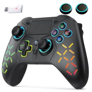 コントローラー PS5 無線/有線接続 2.4Gレシバー付き 微動機械ボタン RGBライト 切り替え可能なホール効果 Turbo連射機能 6軸ジャイロセンサー 1000mAhバッテリー 3.5mmオーディオ アシストキャップ 2枚付き PS5/PS4/PS4Pro/PS3/Slim/PC/Steam/Switch/Android/iOSに対応 ゲームパッド