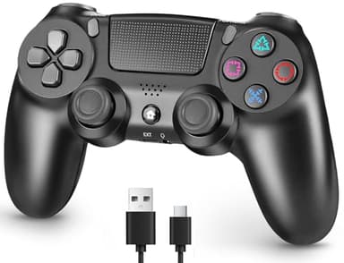ps4コントローラー【2025年革新版・アップデート】ps4 コントローラ- pc Turbo連射機能 6軸ジャイロセンサー 二重振動 高精密ボタン Bluetoooth5.4 無線/有線安定接続 1000mAh 急速充電 16時間連続使用 人体工学設計 持ちやすい タッチパッド イヤホンジャック付き ワイヤレスコントローラー P3/P4/P4 Pro/Slim/PC対応 日本語説明書 正規品 BLACK