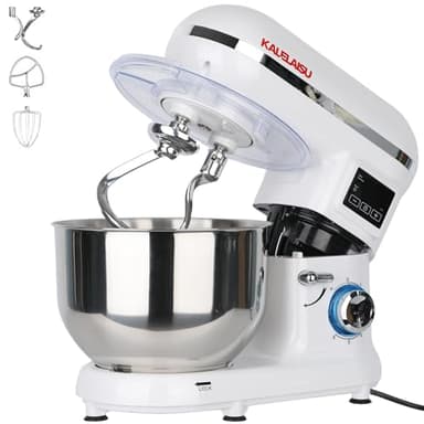 KALELAISU スタンドミキサー 5.5L大容量 ダブル攪拌フック同時作動設計 4種類アタッチメント付き 99分タイマー機能 七段階速度調節 一台三役 「練る」「混ぜる」「泡立てる」 家庭用 業務用 1000Wハイパワーモーター 卓上型ミキサー 業務用ミキサー キッチンエイド stand mixer パンこねき機