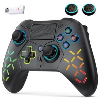 PS5 コントローラー 互換 無線/有線接続 2.4Gレシバー付き 微動機械ボタン RGBライト 切り替え可能なホール効果 Turbo連射機能 6軸ジャイロセンサー 1000mAhバッテリー 3.5mmオーディオ アシストキャップ 2枚付き PS5/PS4/PS4Pro/PS3/Slim/PC/Steam/Switch/Android/iOSに対応 ゲームパッド