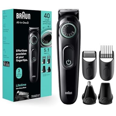 Braun ブラウン オールインワン スタイルキット シリーズ3 3450 5in1 トリマー ヒゲトリマー 耳鼻トリマー バリカン その他 超鋭い刃 長さ40段階で洗濯可能