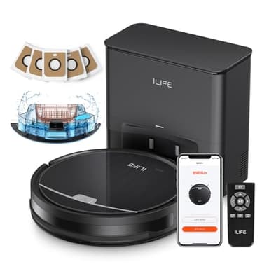 アイライフ(ILIFE) ロボット掃除機 自動ゴミ収集ステーション 2.5L大容量紙パック（5枚付き） 60日自動ゴミ収集 最小型ドックと本体 水拭き両用 3000Pa強力吸引 お掃除ロボット 超薄型 ブラシレス吸引口 2in1 ダストボックス＆ウォータータンク 予約清掃 Wi-Fi/アプリ/リモコン対応 静音 モップ付き 自動充電 落下防止 衝突防止 V9 Pro 「小型・ワンルームに最適」