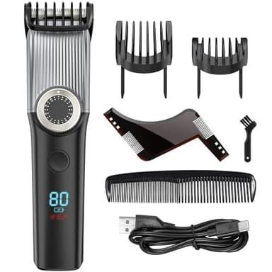 ヒゲトリマー バリカン メンズ ひげトリマー Type-C急速充電 180分連続使用 調整幅0.5mm 40段階長さ調節 IPX7防水 LEDディスプレイ 残量表示 髭トリマー 髭 自動研磨 もみあげ 襟足 業務用 家庭用 髭造型ツール付き
