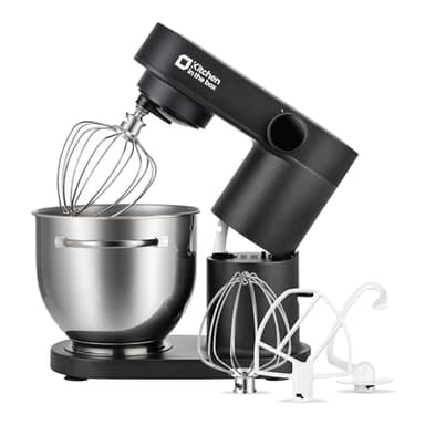 【アップグレード·低騒音版】Kitchen in the box金属ダイカスト一体成型 スタンドミキサー 5L大容量 6段階調速 卓上型ミキサー 3種アタッチメント 捏ねる/混ぜる/泡立てる 一台三役(マットブラック)