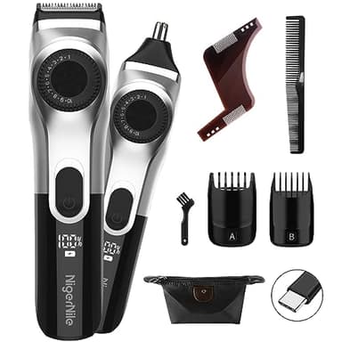 ヒゲトリマー 髭 バリカン 鼻毛カッター IPX7防水 0.5～20mm 39段階長さ調節 自動研磨 低騒音 Type-C急速充電 90分連続使用 LEDディスプレイ 髭剃り 電動 メンズ シェーバー もみあげ 襟足 鼻毛 散髪 家庭用 業務用 髭造型ツール付き