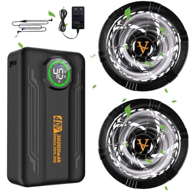 【2025業界超強 40V超高出力】ファンバッテリーセット 作業服 30000mAh 大容量バッテリー 5段階風力調節 2種類モード搭載 最大25時間連続稼働 9cm服穴径対応 PSE認証済 急速充電器付き 猛暑対策 日本語説明書付き[日本国内ブランド正規品]